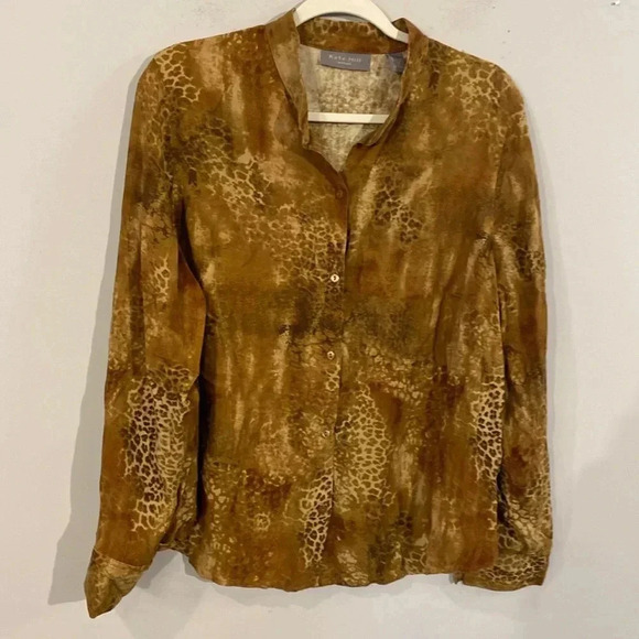 Kate Hill Silk Animal Print Long Sleeve Button Down Blouse Size 1X - Picture 1 of 7